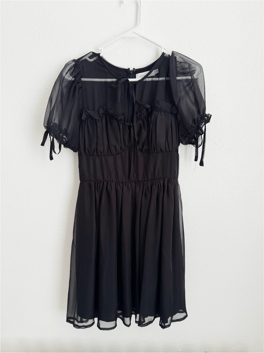 Sheer Puff Sleeve Black Mini Dress